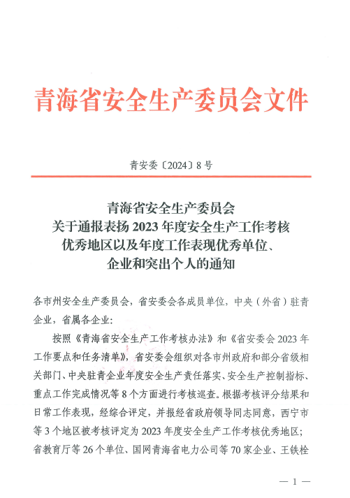 喜報！2023年度安全生產(chǎn)工作優(yōu)秀企業(yè)和突出個人名單揭曉！